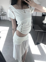 luel lace button short sleeve (2color)