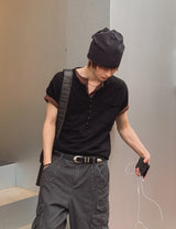 [1+1] Kato Henley Neck Slub Short Sleeve T-shirt