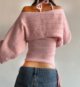 (BOLERO KNIT & KNIT TANK SET!) セミダメージアシンメトリーニットセット - 3 COLOR