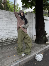 Khaki Cargo Wide Leg Straight Pants