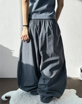 Fluffy Check Elastic Waist Balloon Pants 2Color