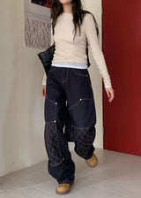 QUILTING INDIGO WIDE DENIM