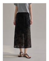 Lace embroidered slit straight skirt