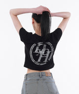 ダブルラインスタックロゴクロップTシャツ