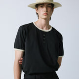 henley neck concho ringer t-shirt black