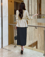 Illy V-neck No Collar Jacket (Belt set)