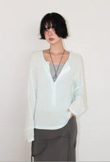 SHEER BUTTON HENLEY TOP