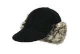 FUR EARFLAP CAP IN BLACK LEOPARD