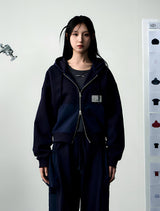 [UPDRAFT]NYLON MIXED COTTON ZIP-UP NAVY