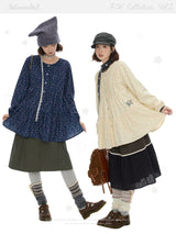 BETWEENAND オータム フローラル ランタンスリーブ ロングシャツワンピース