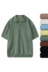 ASCLO オープンカラーショートスリーブニットTシャツ (8color)