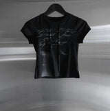 Rail Pintuck Printed Short Sleeve T-shirt