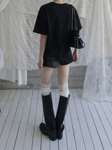 Deconlow studded black denim shorts