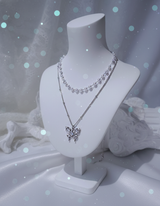 [(G)I-DLE Shuhua Necklace] Mystique Butterfly Layered Necklace - Silver color