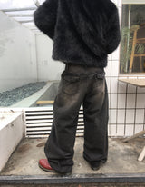 No.1538 A pocket wide black denim PT