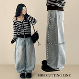 Jian Curve Slit Baggy Balloon Wide Denim Pants