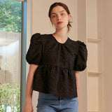 SUMMER PUFF HALF SLEEVE BLOUSE BLACK