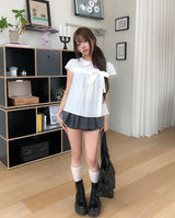 リア ドットプリーツ ミニスカートパンツ