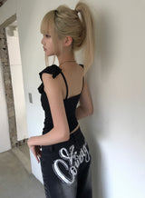 バックレタリングワイドパンツ