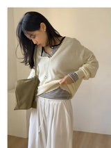 [wool50%] Danny Deep V-Neck Over Fit Knit