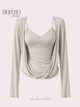 Mood Gray Shirring Layered Two-Piece Top