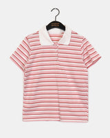 ナマ ストライプ ポロカラー 半袖Tシャツ
