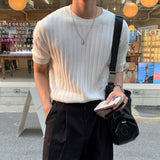 LMN All-Day a ribbed bone Linen Round Short-Sleeved Knitwear (8 colors)