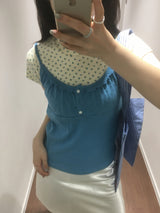 フレンチパンチードボタンスリーブレストップ (4color)