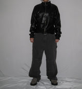 Leather Jersey Zip-Up Jacket