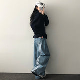 ポート3トラックラインウォッシュドデニムワイドパンツ