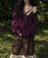 MOHAIR V-NECK OVERSIZED KNIT (PURPLE)