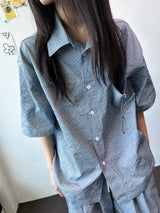 Logi Striped Linen Balloon Short Sleeve Shirt 2color