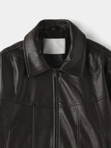 Curved leather overfit jacket