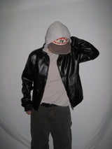 Leather Jersey Zip-Up Jacket