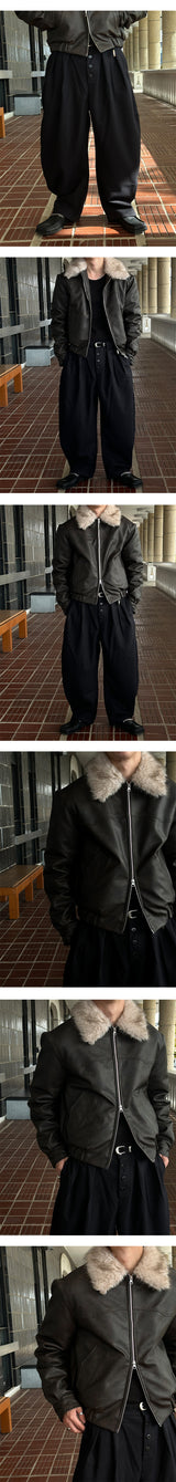 [F/W] Real raccoon fur leather blouson(3color)