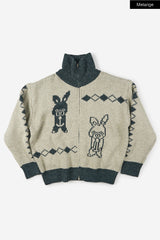 Rabbit knit zip-up sweater