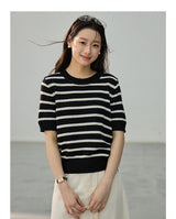 Punching Detail Summer Round Neck Knit Short Sleeve