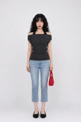 HALTER-STRAP DRAPED OFF-SHOULDER TOP (3COLORS!)