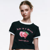 Life is a Peach Crop Ringer T-Shirt_Black