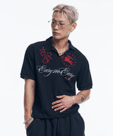 ホースエンブレム刺繍カラーTシャツ - ブラック