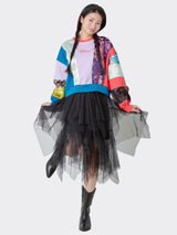 Korean Fabric Patchwork Crop Sweat Shirt