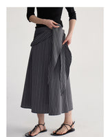 Soft ruffle striped asymmetrical flare skirt