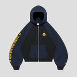 スマイル 2トーン ジップフーディー - NAVY