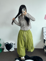 HARDU STRING COTTON BABY TWO ピンタックバルーンロングパンツ 🩶🤎🖤🩷💚6COLOR