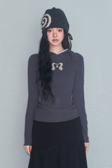 FLOWER PATCH HOODIE LONG SLEEVE CHARCOAL