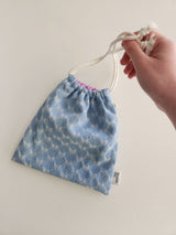 denim ribbon string pouch - light blue L