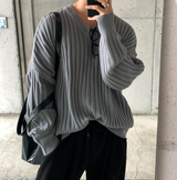  Isabelle Vienna V-Neck Loose Fit Ribbed Long Sleeve Knit