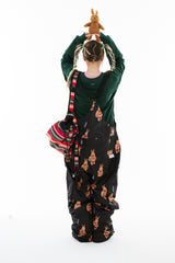 CARGO POCKET WIDE BIB PANTS 3D BEAR RABBIT BLACK