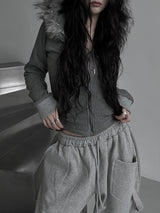 slim fur hood zip-up (fleece-lined / 3color)