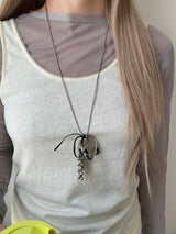 Heart.silver balls long necklace
